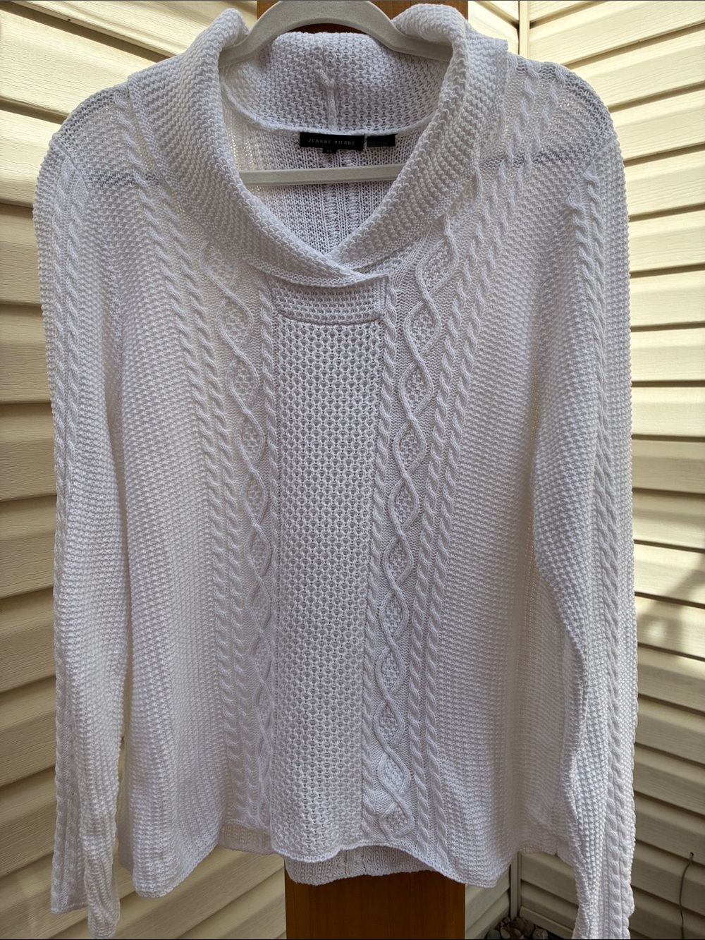 Women's White Cable-Knit Cowl Neck Sweater XL 100% cotton